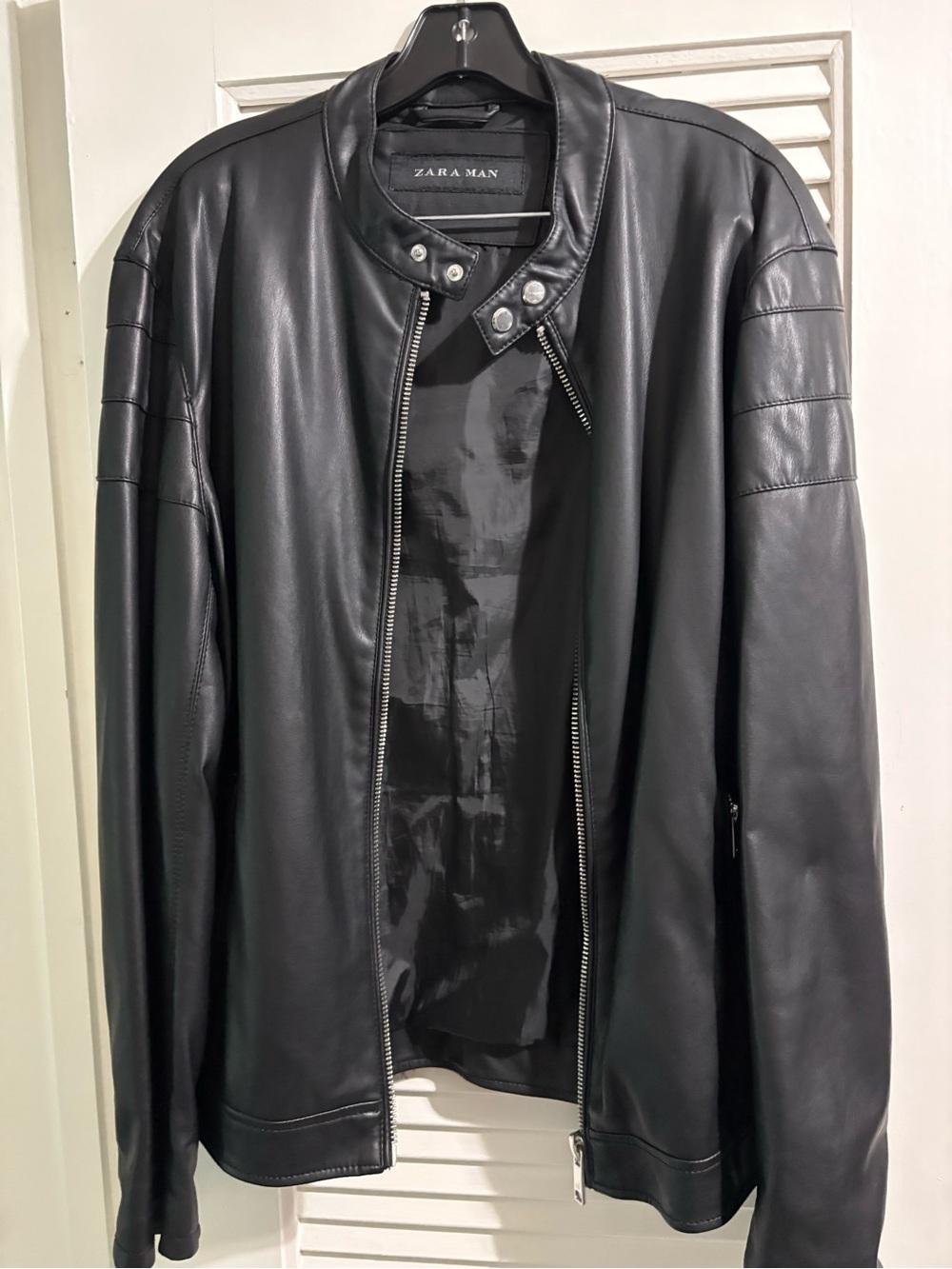 Zara Black Leather Bomber Jacket